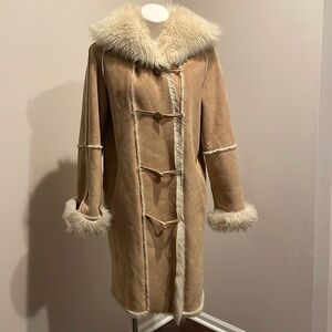 Y2K Utex Design Full Length Vegan Suede Fur Trimmed Jacket